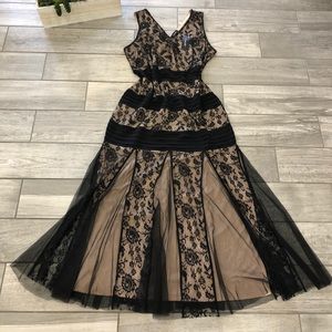 Black and nude Lace Fit and Flare formal dress